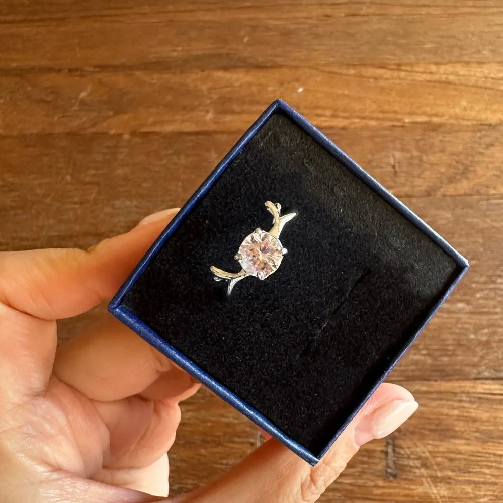 Deer Antler CZ Ring Size 8 Silver Tone Statement Ring Cute Y2K Jewelry Gift
